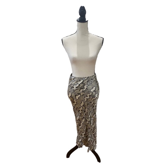 Snakeskin Print Satin Midi Skirt - Picture 2 of 3